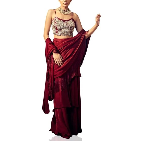 Women Embroidered Sheer-Through Saree
