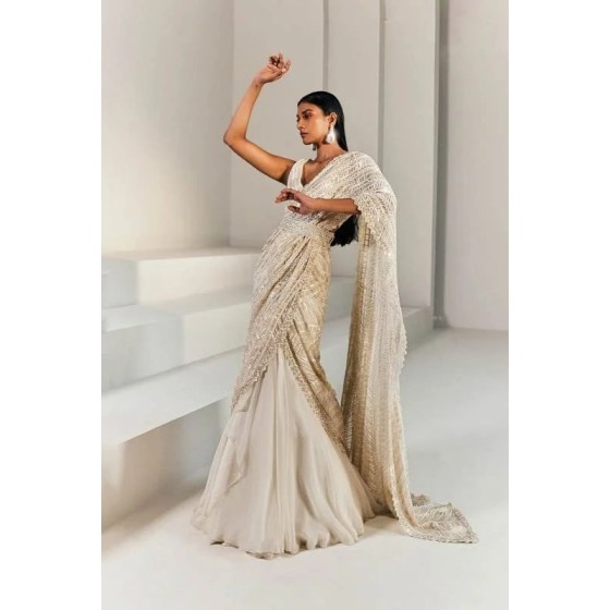 Floral Woven Saree with Contrast Border