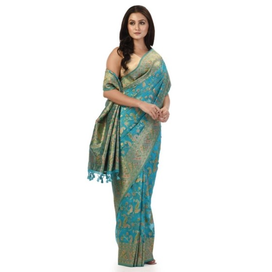 Women Banarasi Silk Saree with Contrast Border
